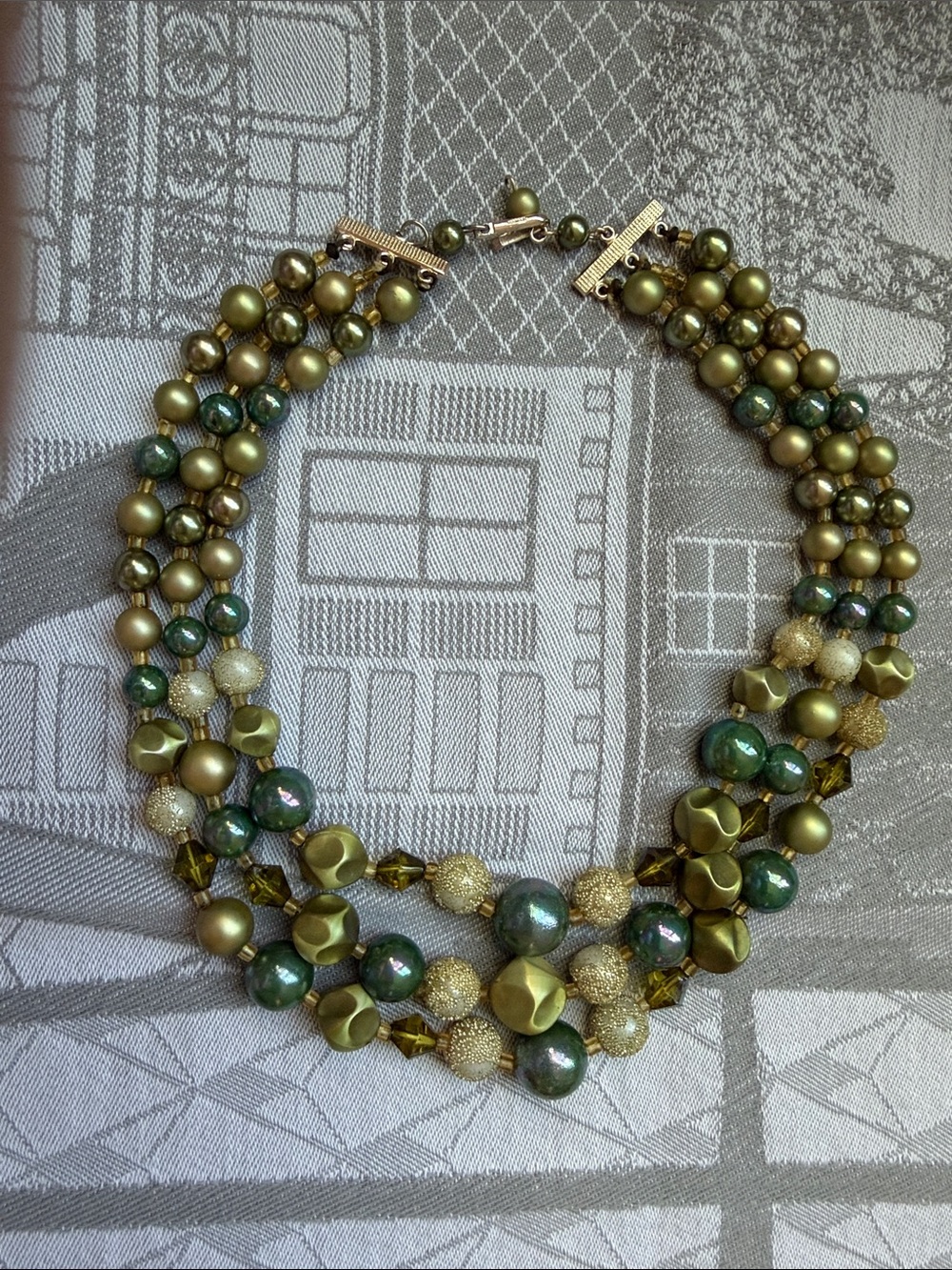 Multi-Strand Green and Gold Beaded Necklace - Women Jewelry